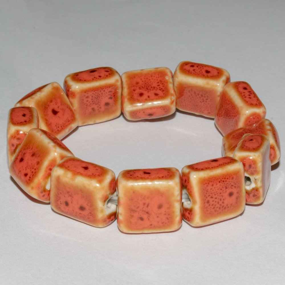 Orange Chicklet Clay Bead Bracelet